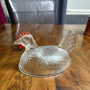 Vintage hen on nest clear with red comb top only